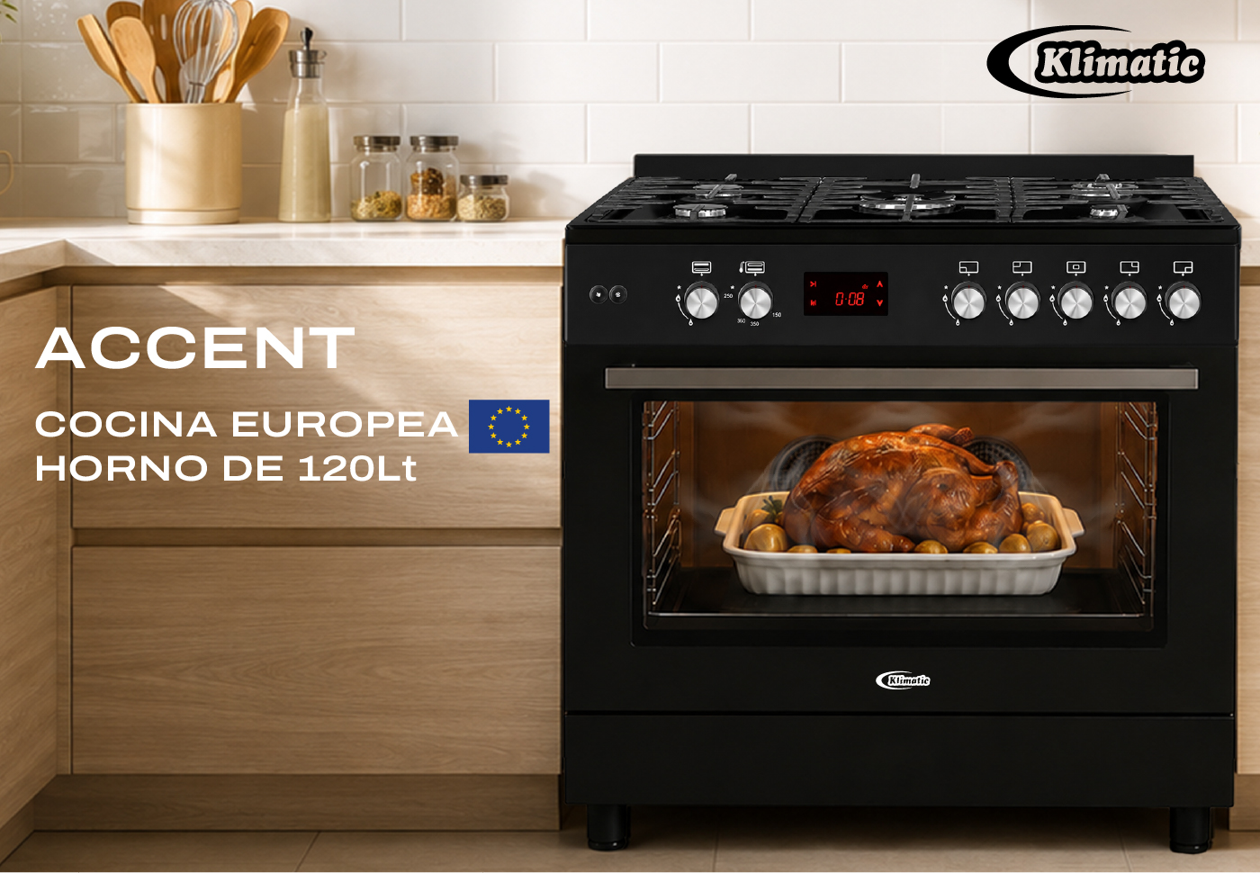 Cocina europea Klimatic ACCENT de 5 hornillas color negro