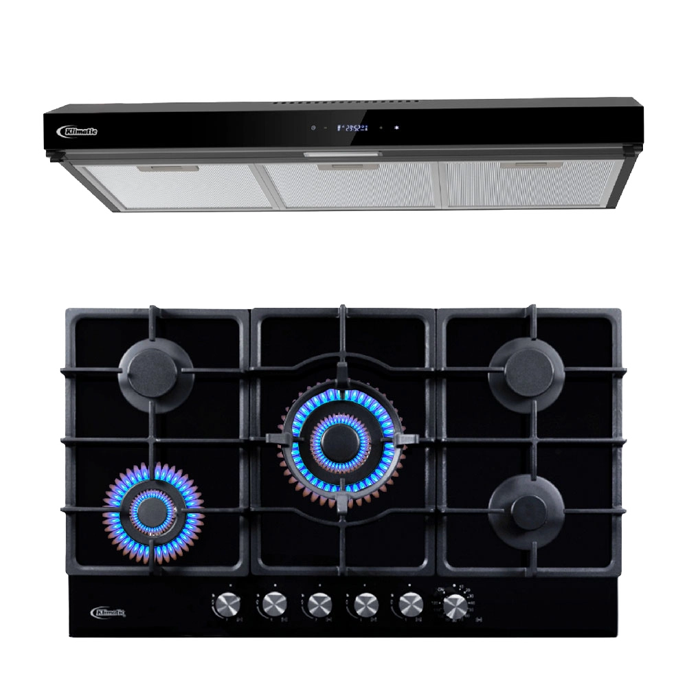 Combo Klimatic Cocina Empotrable a Gas Aosta 90 + Campana Extractora Volendam black