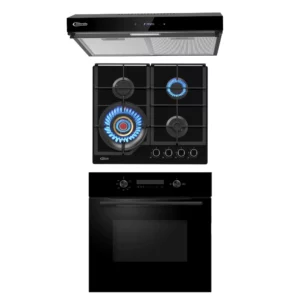 Tricombo Klimatic Cocina Empotrable Vulcano 4 + Campana Amsterdam Black + Horno a gas Bonn Black