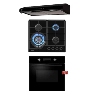 Tricombo Klimatic Cocina Empotrable Vulcano 4 + Campana Amsterdam Black + Horno a gas Bonn Black