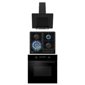 Tricombo Klimatic Cocina Vulcano 4 + Campana Aria + Horno a gas Bonn Black
