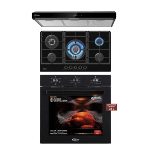 Tricombo Klimatic Cocina Vulcano 5 + Campana Volendam Black + Horno eléctrico Essen Plus